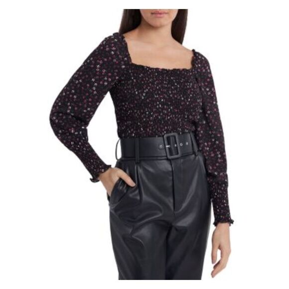1. STATE Tops - 1. STATE Womens Top Black Stretch Fitted Blouson Sleeve Square Neck Juniors XS